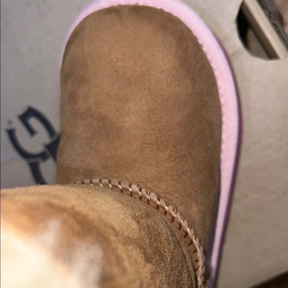 Brown Suede Boots with Pink Accents